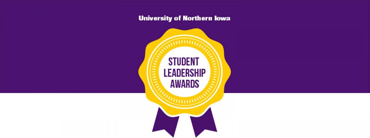 Graphic with ribbon and words: Student Leadership Awards in the middle
