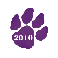 Purple paw print with text "2010"
