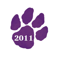 Purple paw print with text "2011"