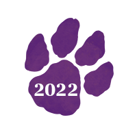 Purple paw print with text "2022"