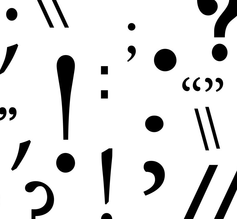 Variety of punctuation marks in black font on a white background
